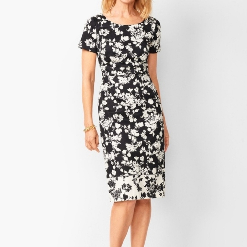 Talbots Black & Cream Floral Dress with Contrast Hem size 2